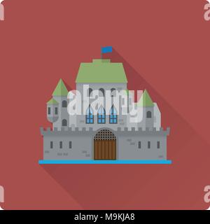 flat design long shadow castle building vector illustration Stock Vector