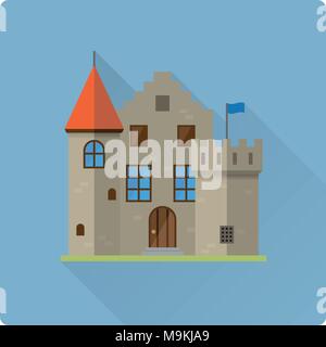 flat design long shadow castle building vector illustration Stock Vector