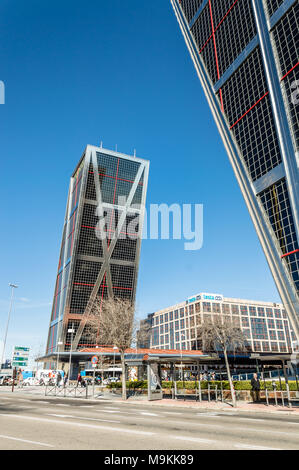 Madrid, Spain - March 26, 2018: KIO Towers office buildings in Madrid agaisnt blue sky Stock Photo