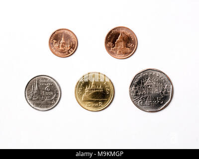 Thai coins on a white background Stock Photo