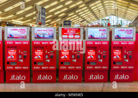 Italo Self service ticket machines at Roma Termini (Stazione Termini) Rome's main public transport terminal for rail, trams, taxis, metro and buses. Stock Photo
