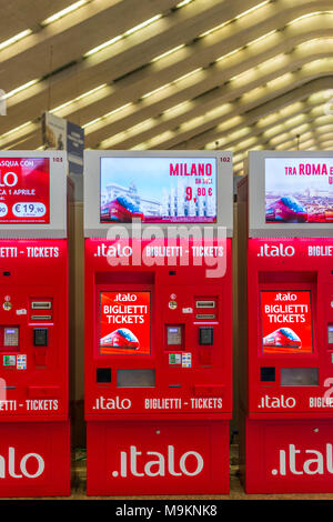 Italo Self service ticket machines at Roma Termini (Stazione Termini) Rome's main public transport terminal for rail, trams, taxis, metro and buses. Stock Photo