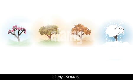 Four seasons - spring, summer, autumn, winter. Art tree beautiful for your  design Stock Vector