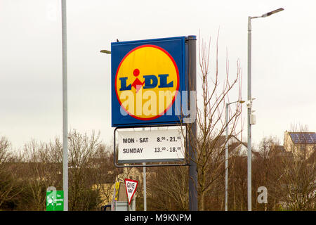 An iconic LIDL sign outside a branch of this international chain store in Newry Northern Ireland on a dull day Stock Photo
