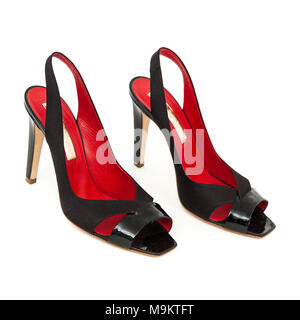 Pair of Rupert Sanderson 'Vernice Nero' black and red high-heeled designer shoes Stock Photo