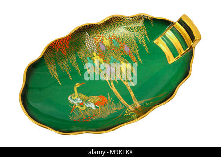 Vintage Carlton ware "Vert Royale" bon-bon dish with gold trim and oriental hand decoration design Stock Photo