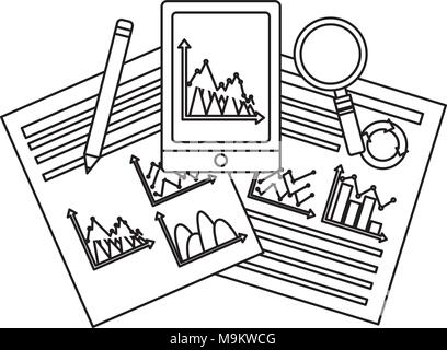 smartphone business documents pencil analysis search Stock Vector