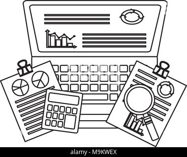 laptop infographic statistics paper work calculator Stock Vector