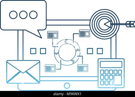 laptop computer speech bubble message calculator target Stock Vector