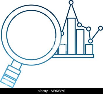 magnifier glass analysis bar graph statistic pointed line Stock Vector