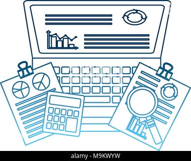 laptop infographic statistics paper work calculator Stock Vector