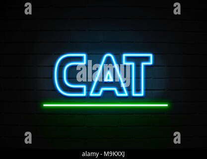 Cat neon sign - Glowing Neon Sign on brickwall wall - 3D rendered royalty free stock illustration. Stock Photo