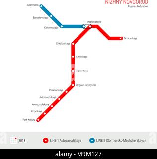 Nizhny Novgorod, Russian Federation Vector Metro Map. Rapid Transit System Scheme of Nizhny Novgorod. Subway Map, Underground Scheme. Current Status - Stock Vector