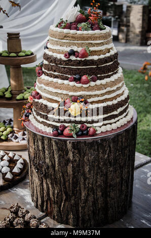 A wedding cake on the candy table Stock Photo