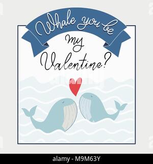 Will you be my Valentine text with whale Stock Vector