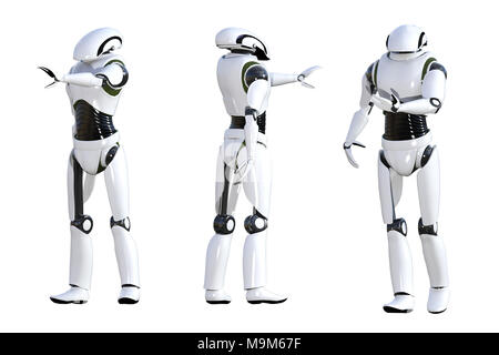Set of white robots isolated on white, 3d render Stock Photo