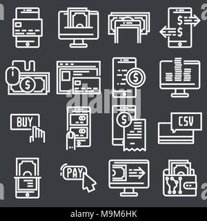 Payments online and mobile banking icons, thin line, vector illustrations Stock Vector