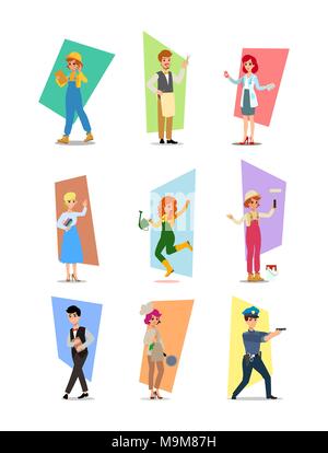 cartoon flat-style vector illustration. Set of vector flat design illustrations isolated on white background. Stock Vector