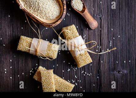 Sweet healthy sesame seed and honey bars Stock Photo