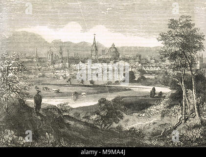 Oxford, city of dreaming spires, England, seen from the Abingdon Road, 19th century scene Stock Photo