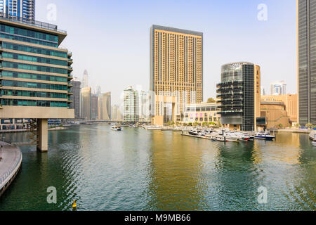 Dubai Marina high-rise buildings around Pier 7 restaurant development, Dubai Marina, Dubai, UAE Stock Photo