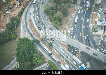 cars on busy road , highway traffic in the city aerial Stock Photo