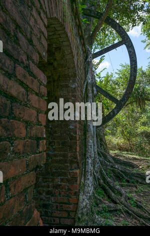 Tools and factory remnants from an old sugar processing mill dating from the mid 19th century at Lamanai, Belize Stock Photo