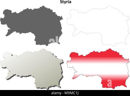 Styria blank detailed outline map set Stock Vector