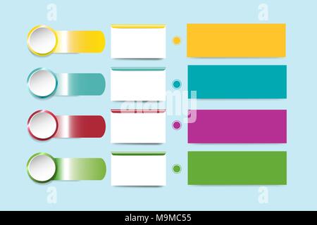 The infograph of four rectangles and circles labels ready for your tex on the blue background. Stock Vector