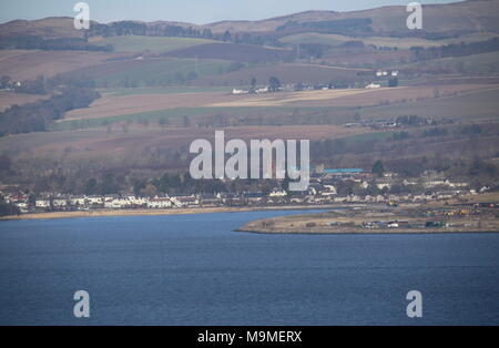 Distant view of Invergowrie across Tay Estuary Scotland August 2017 ...