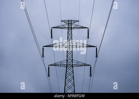 High voltage transmission tower for electricity Stock Photo
