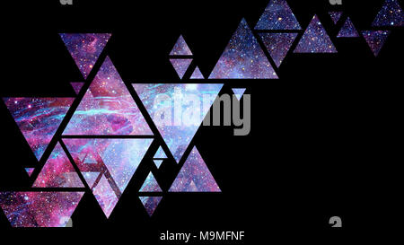 Abstract galaxy geometric background with triangles on black background. Elements of this image furnished by NASA. Stock Photo