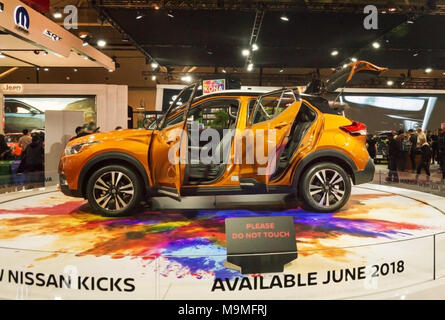 Toronto, Canada - 2018-02-19: Nissan Kicks Concept displayed on the Nissan Motor Co. exposition on 2018 Canadian International AutoShow Stock Photo