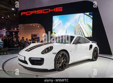 Toronto, Canada - 2018-02-19: Porsche 911 Turbo S Exclusive Series displayed on the Porsche AG exposition on 2018 Canadian International AutoShow Stock Photo