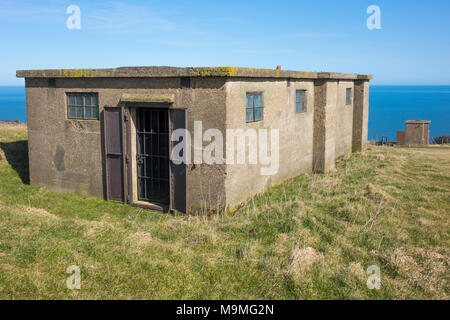 Transmitter receiver building of the World War 2 radar station at Ravenscar on the North Yorkshire coast built to plot shipping and aircraft movements Stock Photo