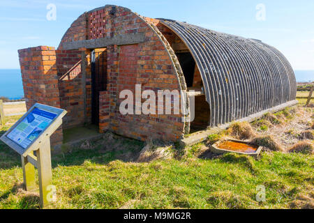 Communications Hut building of the World War 2 radar station at Ravenscar on the North Yorkshire coast built to plot shipping and aircraft movements Stock Photo