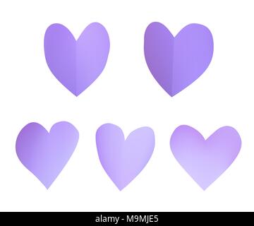 A set of purple paper hearts Stock Vector