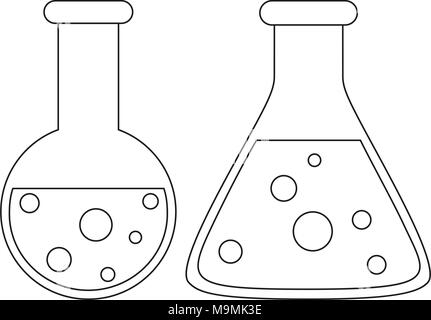 Line art black and white science test tube icon set. Stock Vector