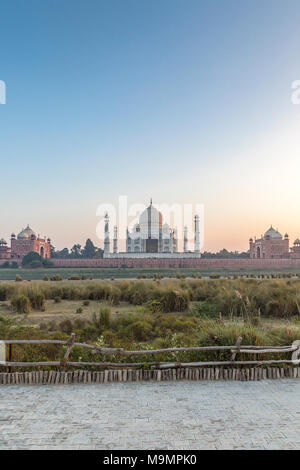 Taj Mahal, seen from across the Yamuna River, Agra, Uttar Pradesh, India Stock Photo