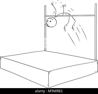 Cartoon of Man Athlete Doing High Jump Stock Vector