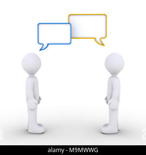 Two 3d persons are talking with speech bubbles Stock Photo