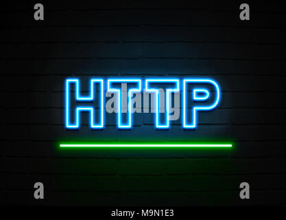Http neon sign - Glowing Neon Sign on brickwall wall - 3D rendered royalty free stock illustration. Stock Photo