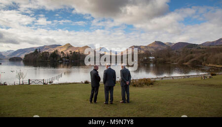 26th March 2018 Cumbria UK Britain's Prince Charles, attends a ceremony to unveil the official plaque to designate the Lake District National Park as a United Nations Educational, Scientific & Cultural Organisation World Heritage Site in Keswick, Cumbria, and afterwards attended a reception at the nearby Theatre by the Lake. Stock Photo