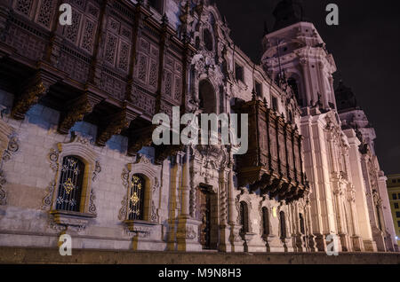 Facade of the Cathedral of Lima located in the Historic Center of the city in Peru Stock Photo