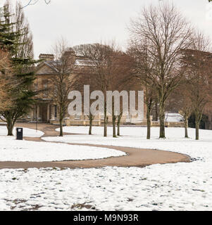 The 18th Century neoclassical Blaise Castle House, north Bristol, covered in snow. It is now a museum. Stock Photo