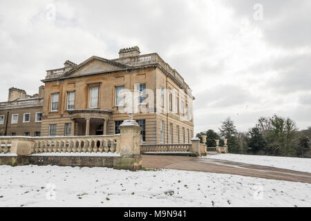 The 18th Century neoclassical Blaise Castle House, north Bristol, covered in snow. It is now a museum. Stock Photo