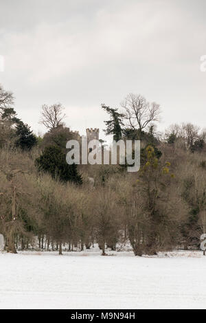 Blaise Castle, a folly in the grounds of Blaise Castle House, north Bristol, covered in snow. Stock Photo