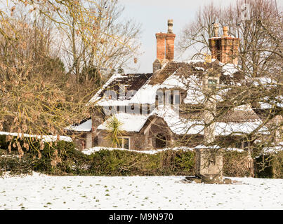 Snow covered cottages at Blaise Hamlet near Henbury, north Bristol Stock Photo