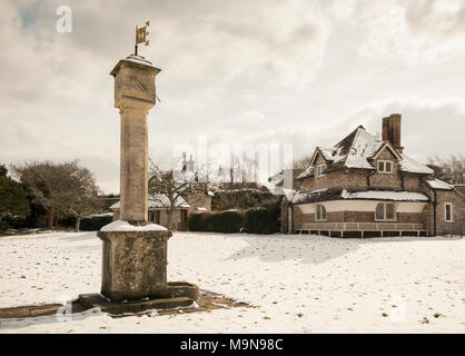 Snow covered cottages at Blaise Hamlet near Henbury, north Bristol Stock Photo