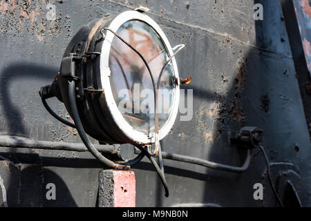 Vintage headlight of old train close Stock Photo